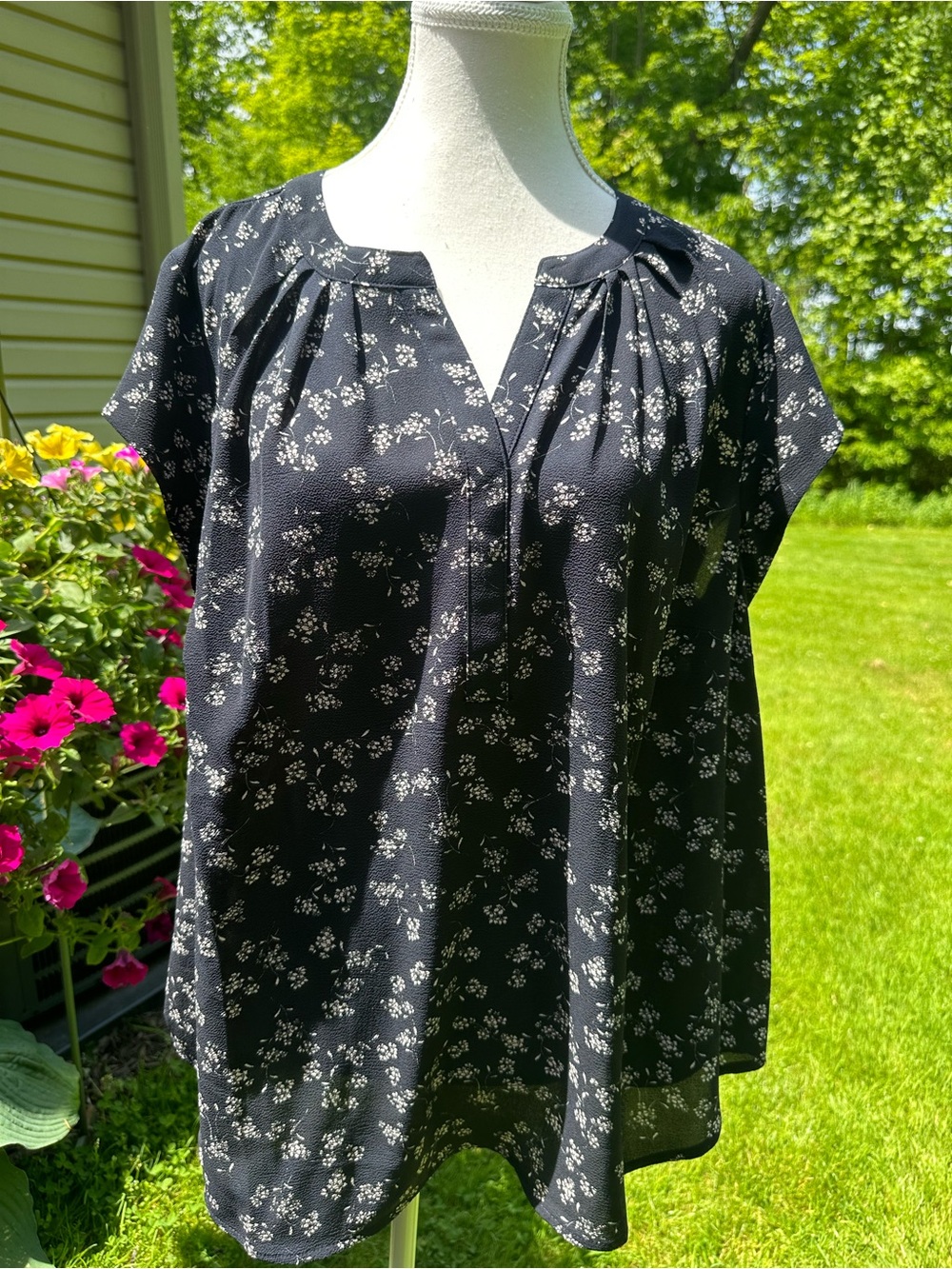 41 Hawthorn Black Floral Short Sleeve Blouse NWT